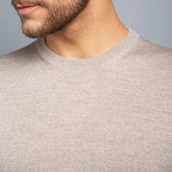 Extra Fine Merino Crewneck in Oatmeal - Made in Italy | Filofino