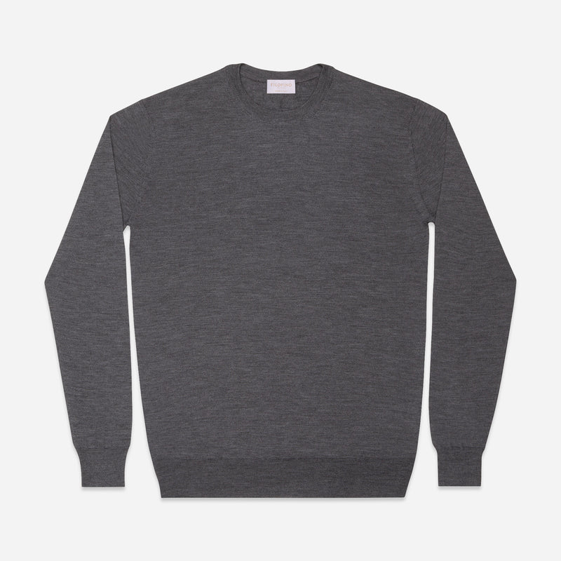 Extra Fine Crewneck in Charcoal, Made from Cashwool by Zegna Baruffa, view from above – FILOFINO Luxury Italian Knitwear