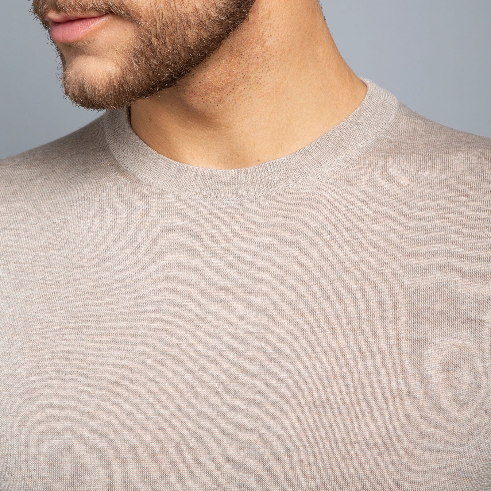 Extra Fine Merino Crewneck in Oatmeal - Made in Italy | Filofino