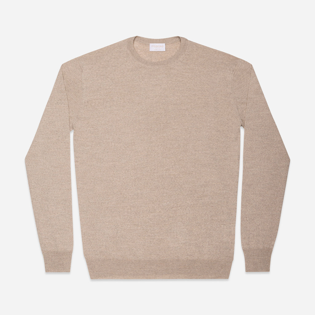 信頼も厚い Fine Extra Merino Filofino | Italy in Made - Oatmeal in Crewneck トップス