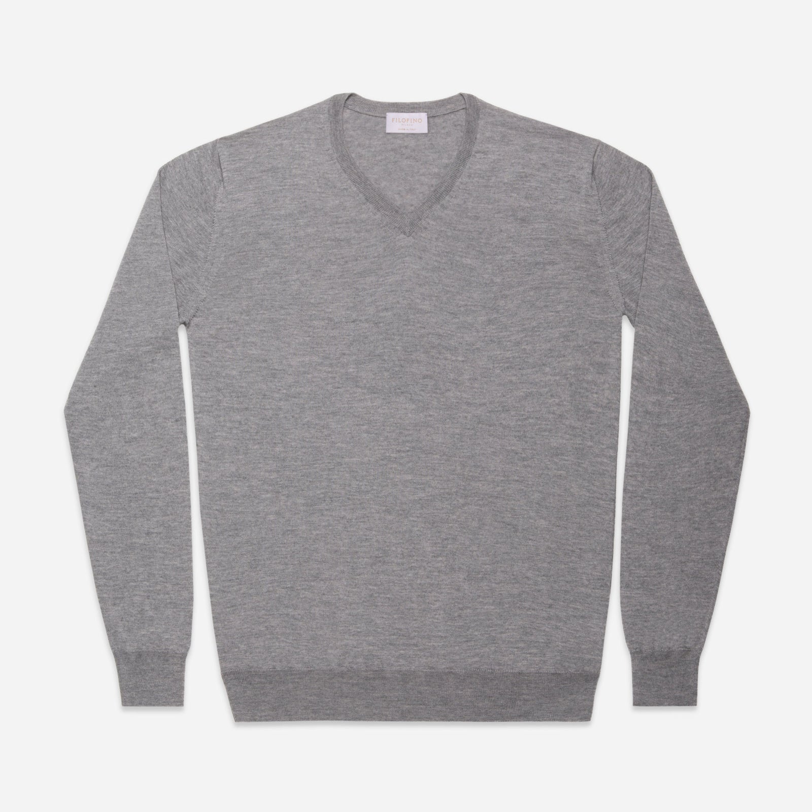 Extra Fine Merino V-Neck in Light Grey - Made in Italy